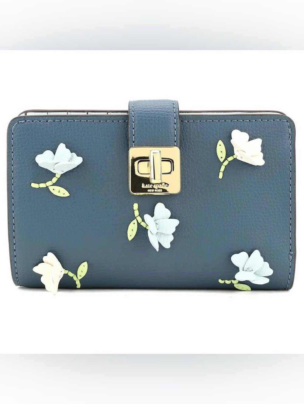 *NWT* [Kate Spade] Phoebe Medium Wallet With Flower Applique, Bluestone, KK250